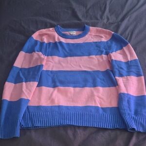 J. Crew Blue and Pink Striped Crewneck Sweater